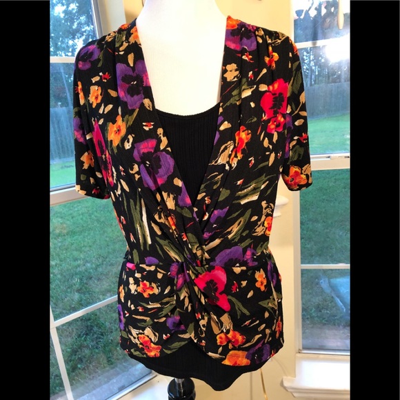 TanJay Floral Faux Wrap Blouse - Picture 1 of 4
